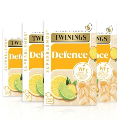 Image of Twinings Superblends Defence Tea Citrus &amp; Ginger Green Herbal Infusion with Echinacea Vitamin C 80 x Biodegradable Bags