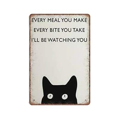 Image of DAIERCY Funny Vintage Sign Cat I&#039;ll Be Watching You Animal Cats Metal Tin Signs for Kitchen Garden Garage Bathroom Wall Decor 20X30 cm