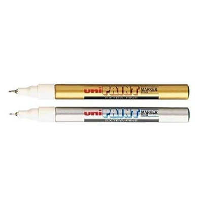Image of PX Uni Ball 203, Oil Based, Permanent, Ultra Fine, Color: Silver, Gold, Set of 2