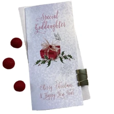 Image of GODDAUGHTER CHRISTMAS MONEY WALLET RED PRESSIE WHITE COTTON CARDS (WBW45)