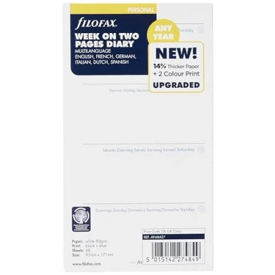 Image of Filofax Personal Week to View Any Year undated Diary,white