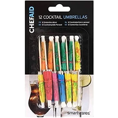 Image of Chef Aid 226159 12 Piece Cocktail Umbrella, Wood, Multicoloured