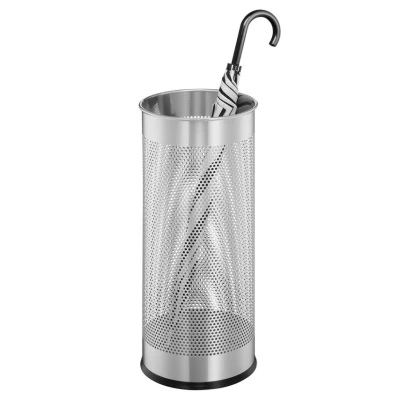 Image of Durable Umbrella Stand Silver Made From Strong Stainless Steel Perforated Design To Help Air Flow &amp; Drying 28.5 Litre Capacity