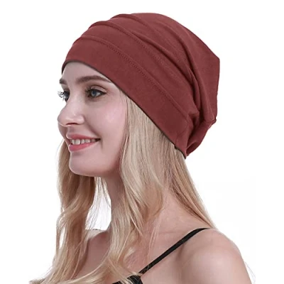 Image of osvyo Cotton Chemo Hats Soft Caps Cancer Headwear for Women Hair Loss Sealed Packaging, rust red, One Size
