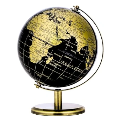 Image of Exerz 14cm Globe Black &amp; Golden, Mini World Educational Geographic, English Map, Bronze Arc and Base