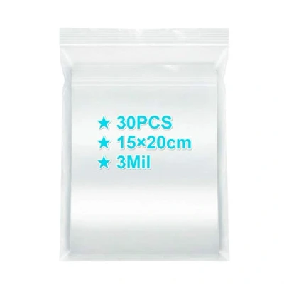 Image of Ziplock Bags 15x20cm, 30PCS, 3 Mil Extra Thick Medium Size Clear Plastic Resealable Grip Seal with Lock Zipper, Storage Pouches for Jewelry Sandwich Food Mask Incense Packaging