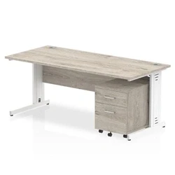 Image of Impulse 1800x800 Desk Grey Oak WhiteCable Managed Leg+ Mobile Ped