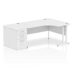 Image of Impulse 1600 Right Crescent Desk White Cantilever Leg + High Ped