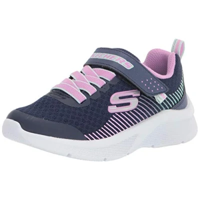 Image of Skechers Girl&#039;s Microspec Sneaker, Navy Mesh/Lavender &amp; Mint Trim, 1.5 UK Child