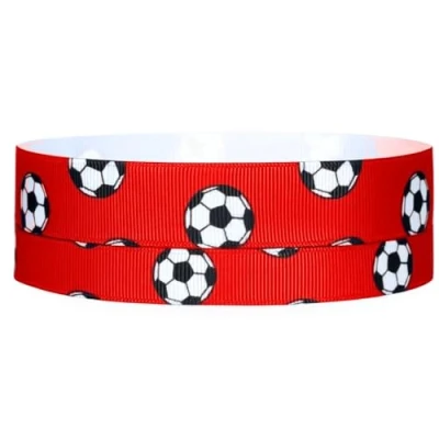 Image of Red Football 2m x 22mm Wide for Personalised Birthday Cake Decoration Ribbon &amp; Decorating Ideas Present Gift Wrap Bows Toppers or Wrapping Bags Box Balloon String Cards Art Craft
