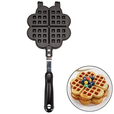 Image of TAMUME Stovetop Cast Alluminium Waffle Iron Belgian Heart Maker Ideal for Valentine&#039;s Day Gift Kitchen Tool (Heart shape Waffle)