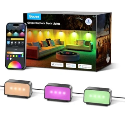 Image of Govee Outdoor Decking Lights, RGBIC Fence Lights with White Light, IP65 Smart Step Works Alexa and Matter, for Patio, Yard, Wired 6 Packs