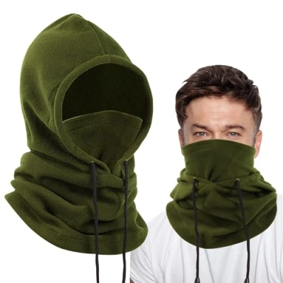 Image of Risipu Fleece Balaclava Winter Hat,Thermal Face Mask for Men &amp; Women,Snood Hood Hat Neck Warmer Windproof Ski (UK, Alpha, One Size, Green)