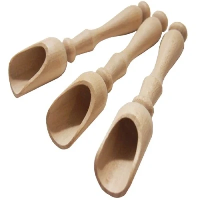 Image of efo Long Grip Wooden Scoop Set 3pcs Multipurpose Spoons Wood Salt and Spice Scoops Rustic Bath Seed Size 3 x 14 cm (B)