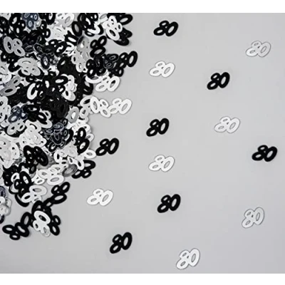 Image of SHATCHI 28g Black &amp; Silver 80th Birthday Confetti Foil Metallic Glitz Table Scatter Sprinkles Age Bday Party Decorations, 12mm