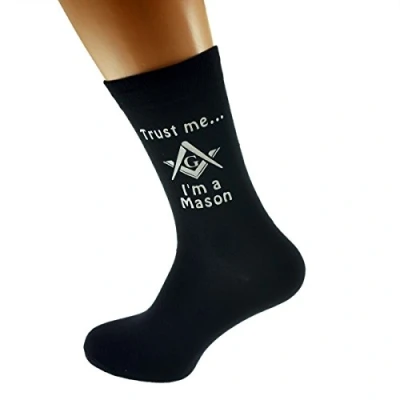 Image of GTR Prestige Giftware Trust me I&#039;m a Mason With Masonic G Design Mens Cotton Rich Vinyl Print Socks Adult Size UK 6 12 Euro 39 46