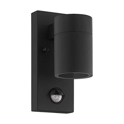 Image of EGLO LED Outdoor Wall Light Riga 5 with Motion and Twilight Sensor, External Porch Lighting, Waterproof Outside Lamp Made of Black Galvanized Steel Clear Glass, Gu10 Socket, IP44