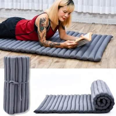 Image of Leewadee Rollable Floor Mat M Comfortable and Thai Mattress, Soft Massage Filled with Eco Friendly Kapok, 190 x 70 cm, anthracite
