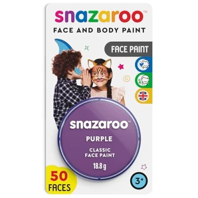 Image of Snazaroo Classic Face and Body Paint for Kids Adults, Blister Purple Colour, Water Based, Easily Washable, Non Toxic, Makeup, Painting Parties, Ages 3+