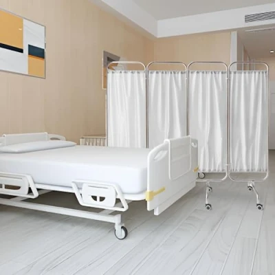 Image of Medical Privacy Screen,4 Panels Folding Room Divider, Foldable Screens with Lockable Wheels,Freestanding Partition for Emergency Room, Ward, Hospital, Clinic (White)