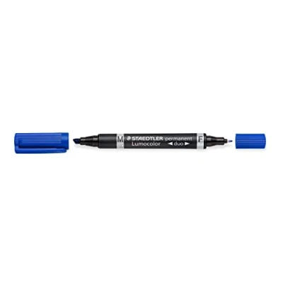 Image of Staedtler Lumocolor Permanent Marker Pens Double Tip for Writing and Marking on Most Surfaces, Dry Safe Ink Blue, Quick Dry, 348 3, Pack of 10