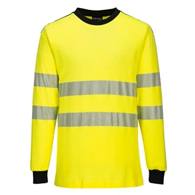 Image of Portwest FR701 PW3 Flame Resistant Class 3 Hi Vis Reflective Long Sleeve T Shirt Yellow/Black, S
