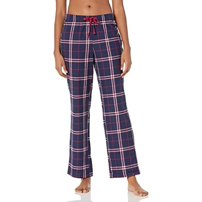 Image of Amazon Essentials Women&#039;s Flannel Sleep Trousers Discontinued Colours, Navy Red Large Plaid, L