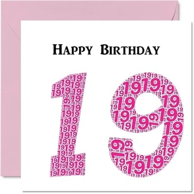 Image of Fun 19th Birthday Cards for Woman Shapecloud Happy Card Son Daughter Brother Sister Grandson Granddaughter Niece Nephew Cousin, 145mm x Greeting Cards,