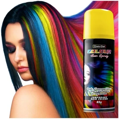 Image of KreativeKraft Temporary Colour Hair Spray, Wash Out for Adults and Teens (Yellow)