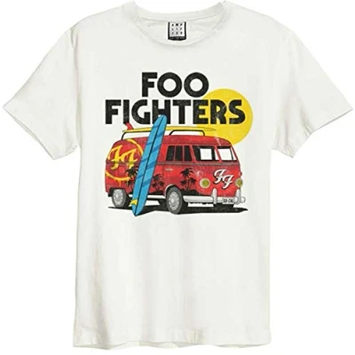 Image of Amplified Foo Fighters Collection Camper Van Men&#039;s T Shirt Cream Regular, Black, L