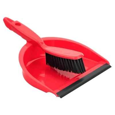 Image of HOMESHOPA Dustpan and Brush Set, Easy Sweep Rubber Lip Dirt Trapping Durable Bristles, Lightweight, Portable Sweeping Brush, Household Home Kitchen Indoor Cleaning (Red 1)