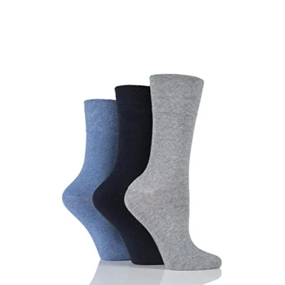 Image of Gentle Grip Ladies 3 Pair Plain Cotton Diabetic Socks, 4 8 Ladies, Blue/Grey/Black