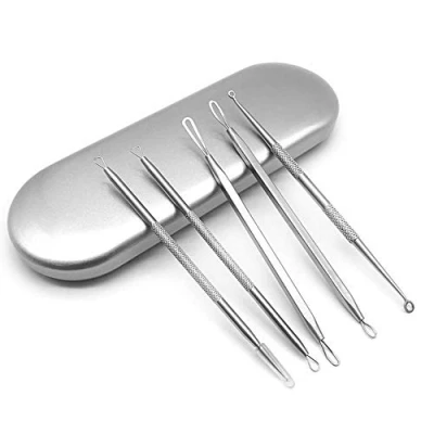 Image of KAV Comedone Extractor Kit 5 Piece Blackhead Remover Tool Set with Storage Case for Acne Prone Skin Stainless Steel Pimple and Blemish Tools Deep Cleansing