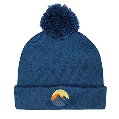 Image of TeddyTs Men&#039;s Mountain Design Embroidered Thermal Bobble Beanie Hat (Petrol Blue)