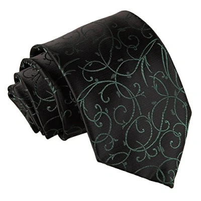 Image of DQT Men Green Solid Plain Stripe Floral Paisley Polka Dot Tartan Neck Tie Swirl Black &amp;