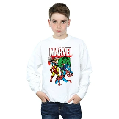 Image of Marvel Boys Hero Group Sweatshirt White 5 6 Years