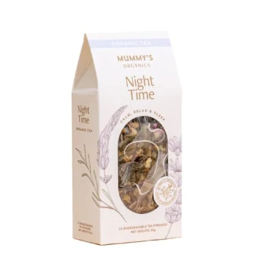 Image of Night Time Organic Herbal Tea 15 Biodegradable Teabags Caffeine Free Natural Sleep Tea, Lavender &amp; Chamomile