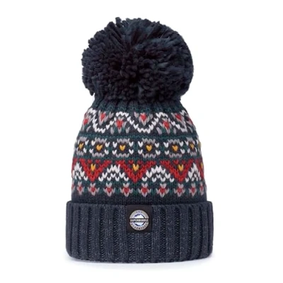 Image of Simon Wilson Navy Fairisle Knit Unisex Reflective Super Bobble Hat