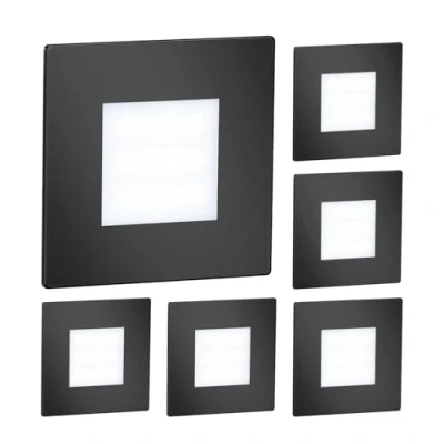 Image of ledscom.de 6 LED Staircase Light/recessed Wall Light FEX for Indoors and Outdoors, Angular, Black, 85 x 85mm, Cool White