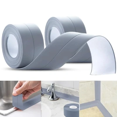 Image of 2 Rolls of Self Adhesive Waterproof Sealing Tape, Bathroom Kitchen Anti Mould and Fouling Wall Sticker, Gap (2 Grey)