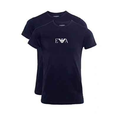 Image of Emporio Armani Men&#039;s Essential Monogram 2 Pack T Shirt with Crew Neck, Marine/Marine, XL (Pack of 2)