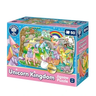 Image of Orchard Toys Unicorn Kingdom Jigsaw Puzzle, 50 Piece Shaped Includes Poster, for Ages 4+, Perfect Kids who love Unicorns