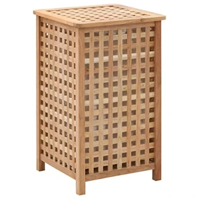 Image of vidaXL Laundry Bin Durable Solid Walnut Wood Construction with Plywood Natural Colour Spacious Storage Removable and Washable Inner Bag Easy to Assemble Measures 39x39x65 cm