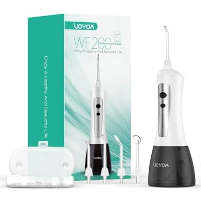 Image of VOYOR Water Flossers for Teeth Cordless, Rechargeable Oral Irrigator with 4 Jet Tips, Portable Dental Flosser Cleaner 300ML Tank IPX7 Waterproof Travel &amp; Home WF200 (Gray)