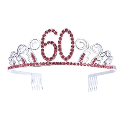 Image of 60th Birthday Crystal Tiara Queen Princess Crowns Dance Party Headband Red Rhinestone Hair Combs Clip for Women&#039;s