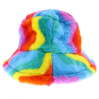 Image of Zac&#039;s Alter Ego Rainbow Wavy Faux Fur Warm Winter Bucket Hat