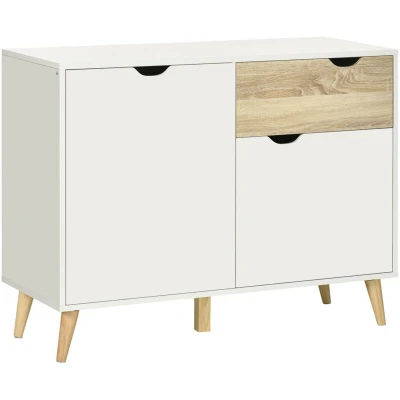 Image of HOMCOM Modern Sideboard Storage Cabinet, Free Standing Accent Cupboard with Drawer, 2 Doors for Bedroom, Living Room, Hallway, White