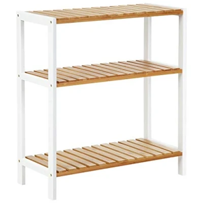 Image of SONGMICS Bamboo Storage Shelf, 3 Tier Shelving Unit, Multifunctional, in the Hallway, Bathroom, Living Room, Balcony, Kitchen, 26 x 60 66 cm, White and Natural BCB33WN