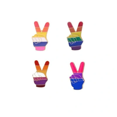 Image of lihonzhi 4pcs Gay Pride Peace Sign Finger LGBT Enamel Lapel Pin Rainbow Brooch Pins Flag Decoration