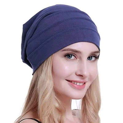 Image of osvyo Cotton Chemo Hats Soft Caps Cancer Headwear for Women Hair Loss Sealed Packaging, denim blue, One Size